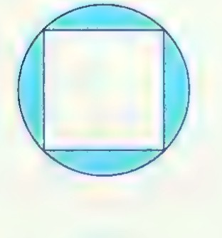 A square inscribed in a circle, with the four circular segments shaded blue.