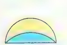 A semicircle with a smaller arc beneath it; the lune between the two arcs is shaded blue and the region below is yellow.