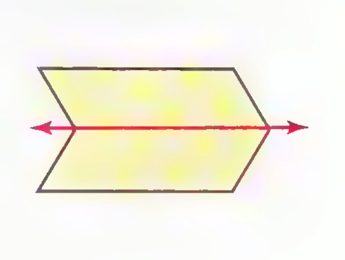 Two planes intersecting along a line, with arrows showing the line extending in both directions.