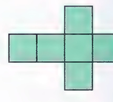 A cube net: four squares in a row with one square above the second and one below the third.