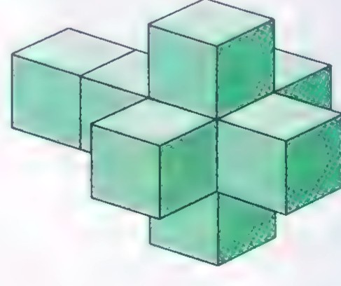 A three-dimensional unfolding of a hypercube: a cluster of eight cubes joined face to face.