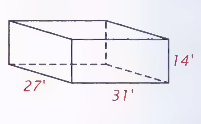 A room drawn as a rectangular solid with dimensions 27 feet, 31 feet, and 14 feet.