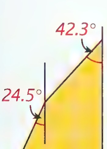 The outline of the topaz crystal, with angles 24.5° and 42.3° marked against vertical lines.