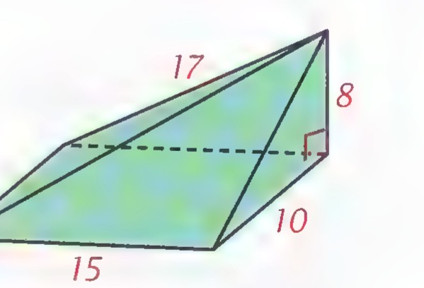 A green pyramid with a rectangular base 15 by 10, a slant edge 17, and height 8.