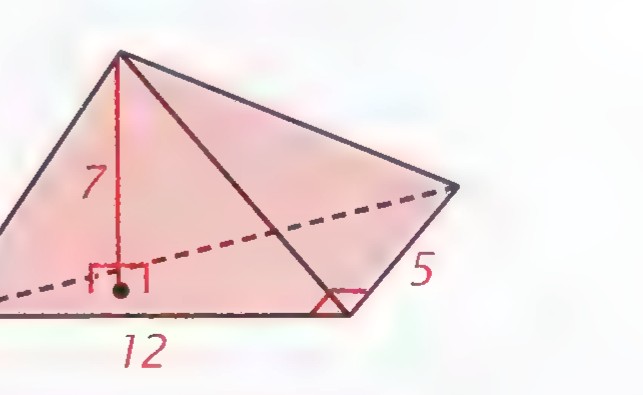 A pink pyramid with a right-triangle base with legs 12 and 5 and altitude 7.