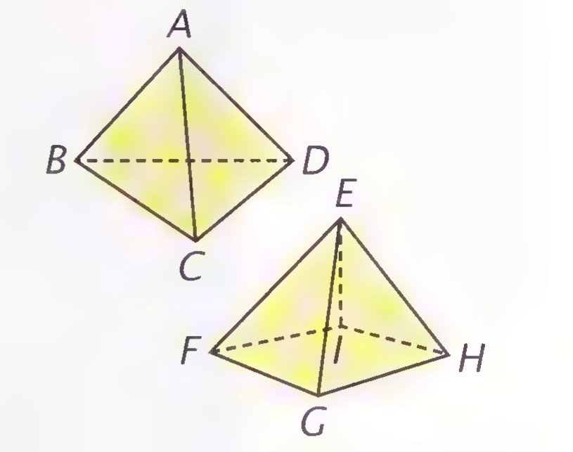 Two tetrahedra: ABCD and EFGHI, each with three solid edges and dashed hidden edges.