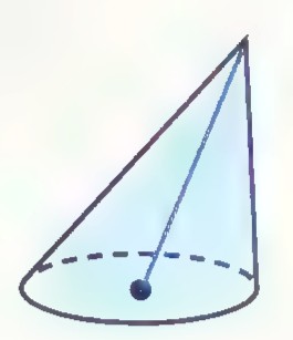 An oblique cone with its slanted axis drawn.