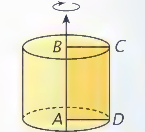 A yellow cylinder with rectangle ABCD inside it and a curved arrow showing rotation about side AB.