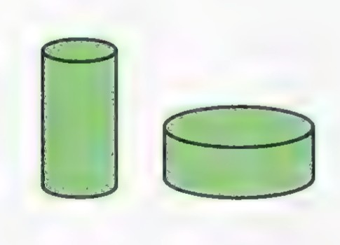 Two green cylinders, one tall and narrow, one short and wide.