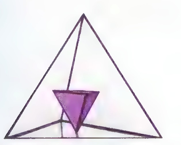 A model of a large tetrahedron containing a smaller purple tetrahedron whose vertices are at the centers of the large one’s faces.