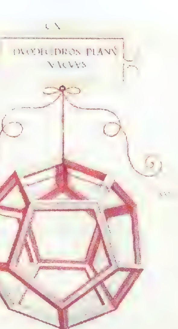 da Vinci’s drawing of a dodecahedron suspended by cords, with the Latin title “Duodecim Planorum Vacuum” above it.