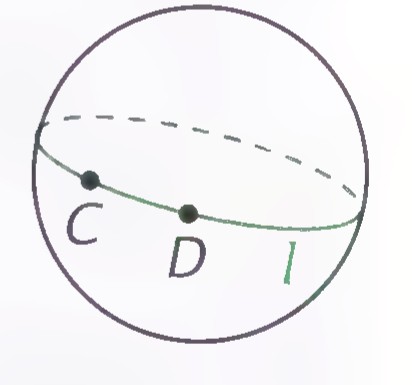 A sphere with a single great circle through two points C and D.