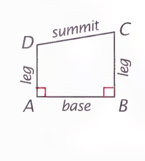 A birectangular quadrilateral ABCD, with the base AB horizontal and the legs AD and BC perpendicular to it; the summit CD is labeled.
