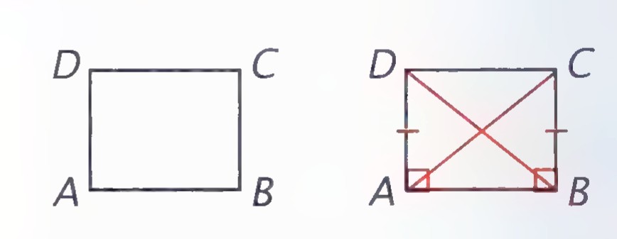 Two copies of a Saccheri quadrilateral ABCD, the second with diagonals AC and BD drawn.