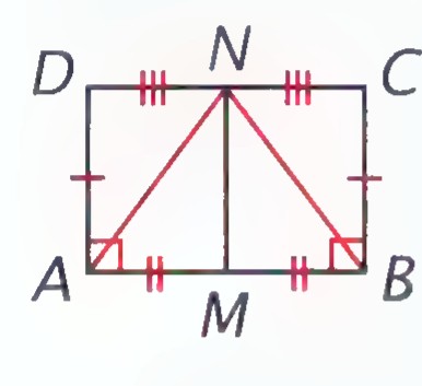 The same Saccheri quadrilateral with N the midpoint of CD and segments AN and BN drawn.