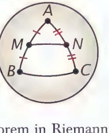 A triangle drawn on a sphere with a midsegment MN.