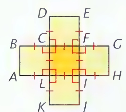 A cross-shaped pattern of five squares that folds into an open box, with some edges marked.