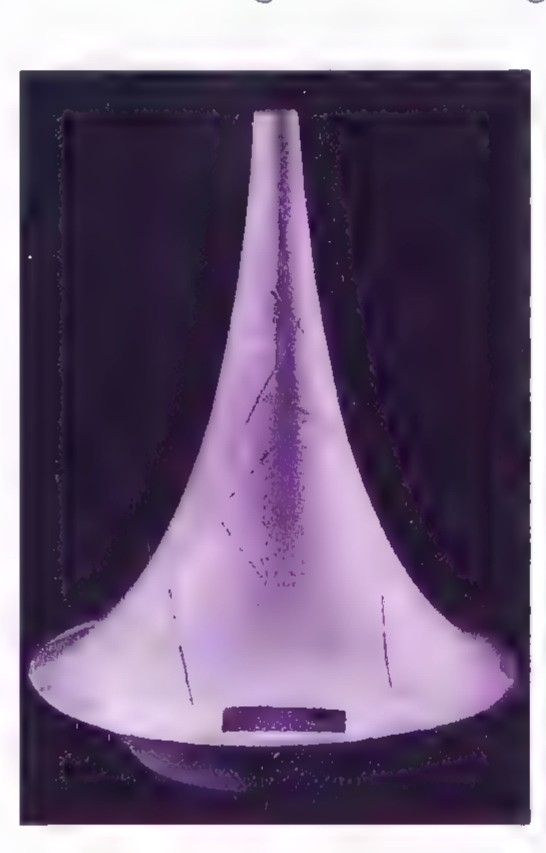 Photograph of a white plaster model of a pseudosphere, a trumpet-shaped surface.