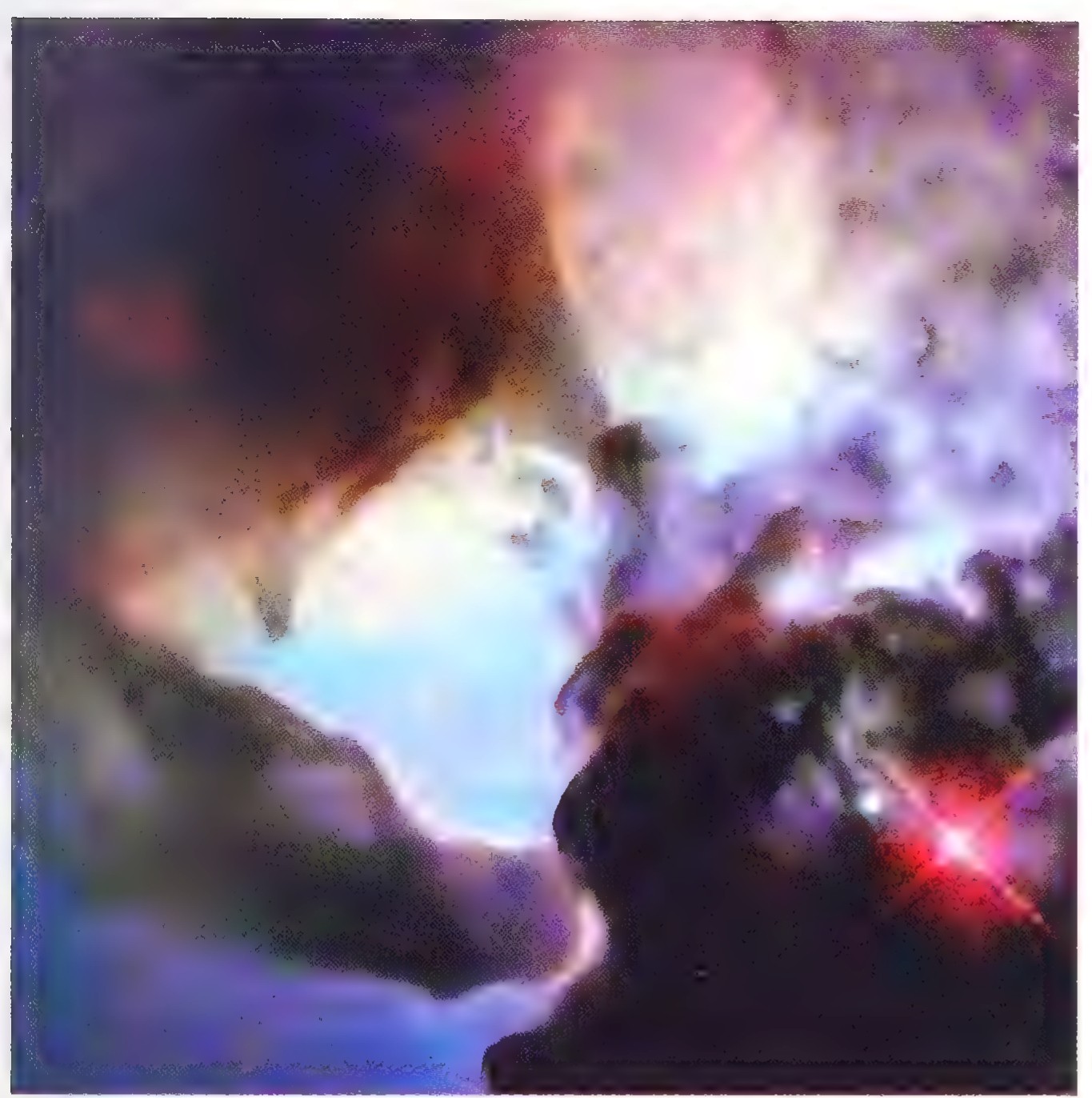 A wide-field photograph of a glowing nebula and star field.