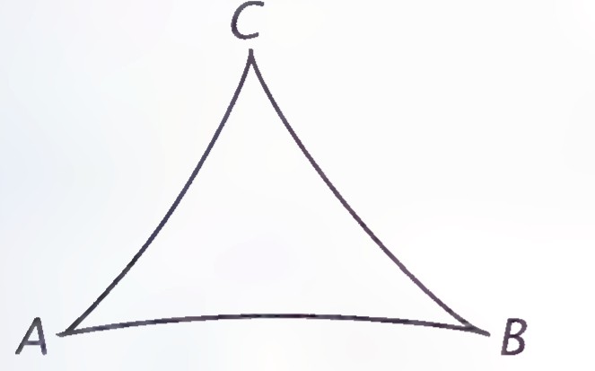 Triangle ABC drawn with curved sides.