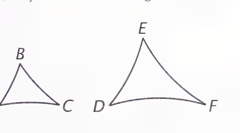 Two triangles ABC and DEF, the smaller with sides marked and the larger with equal corresponding parts marked.