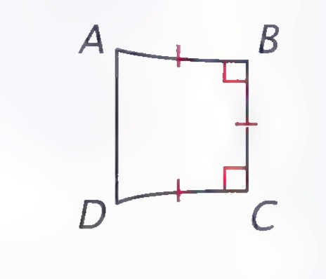 A Saccheri quadrilateral ABCD with right angles at B and C and tick marks showing AB = BC = CD.