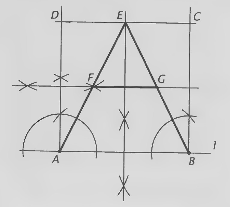 Figure on page 326 — Construction diagram with a rectangle ABCD, a triangle ADE, equal arcs from A and B, and points F and G